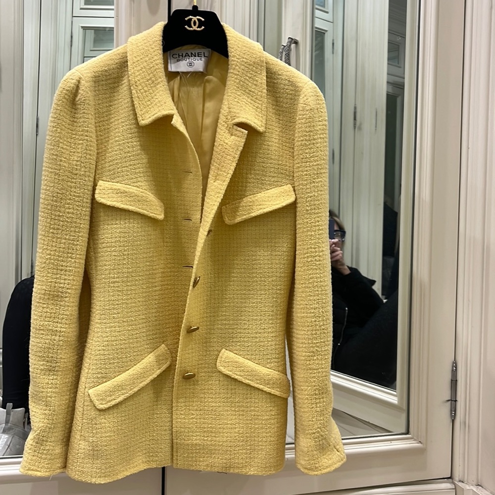 Chanel tweed jacket yellow